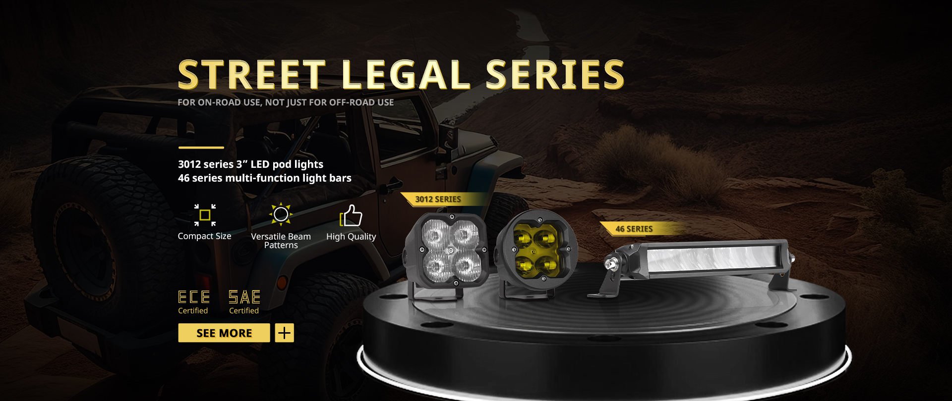 Street legal LED pod lights and light bars