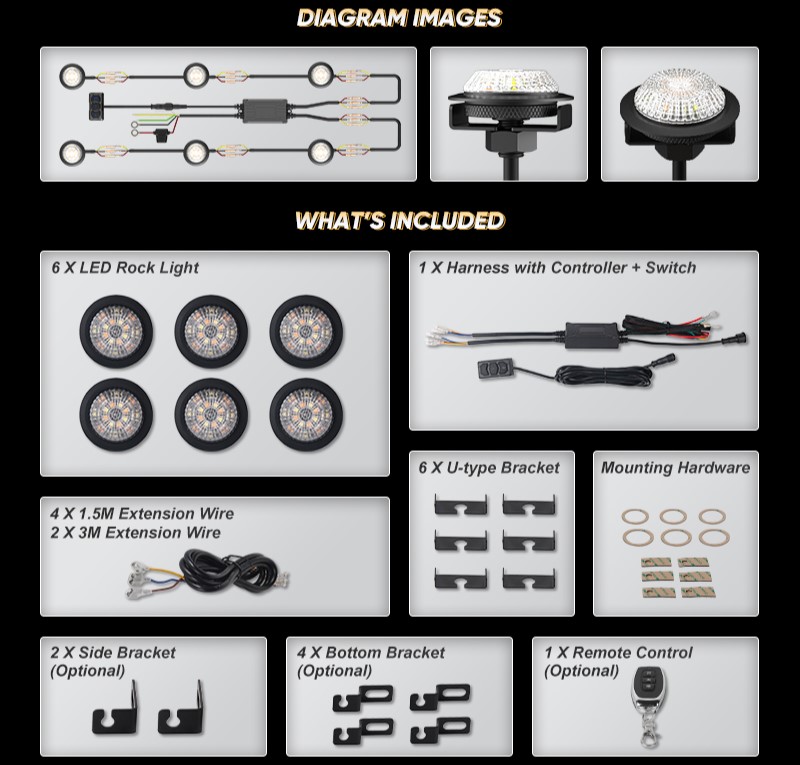 LED Rock Lights Package Contents